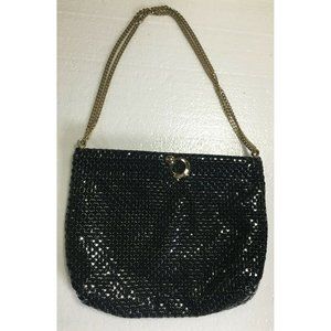 Vintage Whiting & Davis Metallic Black Mesh Double Chain Handbag USA